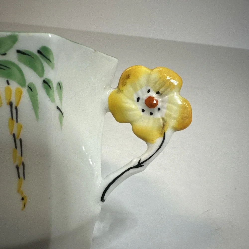 Melba Bone China Creamer Made in England 3D Flowered Handle Art Deco 1930's